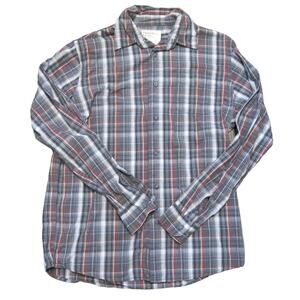 WRANGLER JEANS CO Button Down Plaid Shirt Size M Men Long Sleeve Gray Red Multi